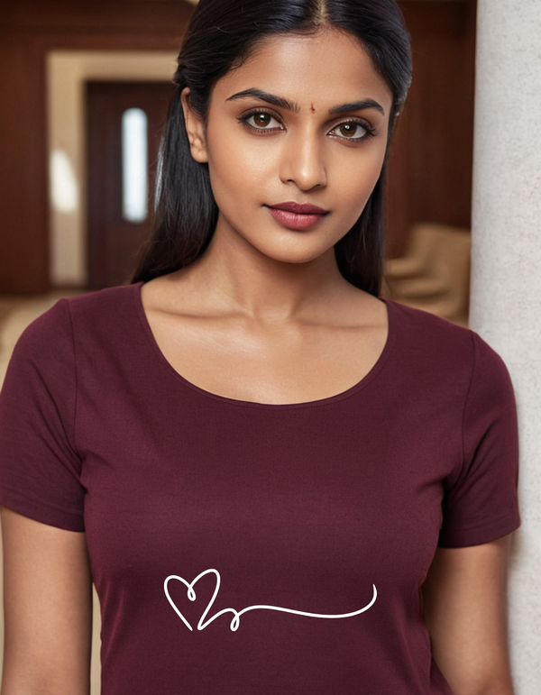 Half Sleeves T-shirt Round Neck Maroon for women