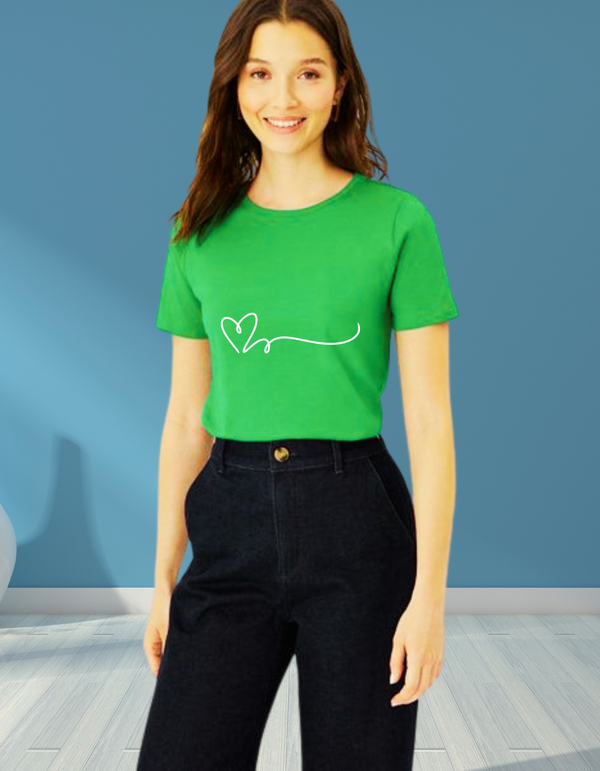 Half Sleeves T-shirt Round Neck Flag Green for women