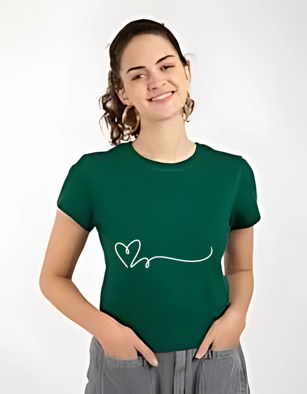 Half Sleeves T-shirt Round Neck Green for women