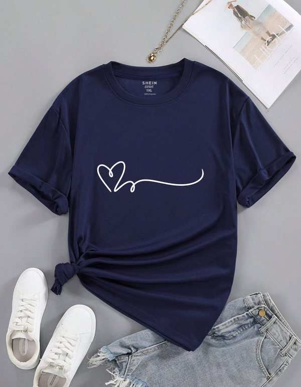 Half Sleeves T-shirt Round Neck Navy Blue for women