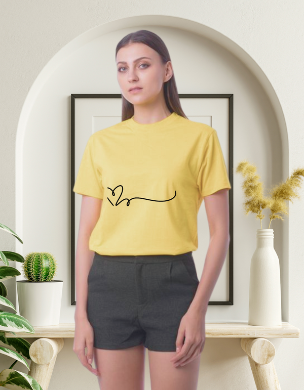 Half Sleeves T-shirt Round Yellow Blue for women