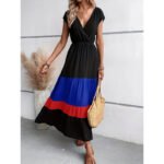 Women’s Color Block Maxi Dress – V-Neck Sleeveless Tiered Sundress for Summer - Image 2