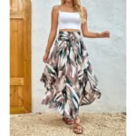 Women's Floral Print Midi Skirt – High Waist, Tie Front, Flowy & Trendy Summer Wear - Image 3