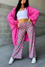 Women’s Plaid Print Straight Pants – Elastic Waist, Loose Fit Trousers with Pockets for Casual Daily Wear - Image 5