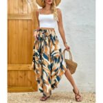 Women's Floral Print Midi Skirt – High Waist, Tie Front, Flowy & Trendy Summer Wear