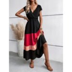 Women’s Color Block Maxi Dress – V-Neck Sleeveless Tiered Sundress for Summer - Image 8