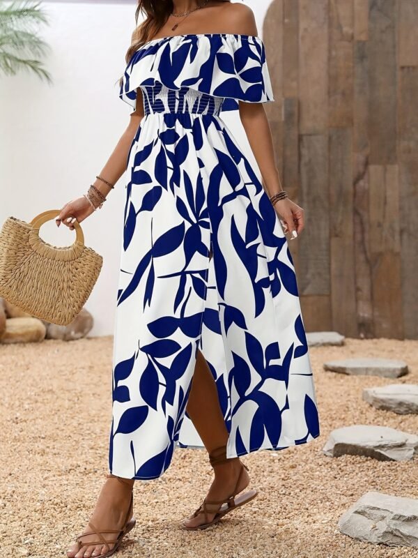 Women's One-Shoulder Slit Maxi Dress – Elegant, Flowy & Perfect for Vacation or Party Wear - Image 3