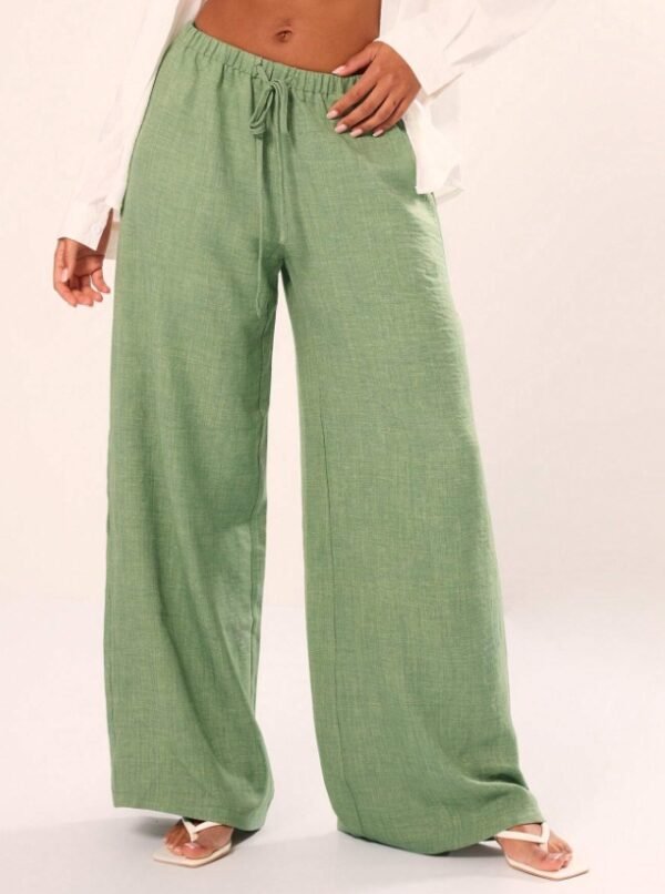 Women's Holiday Tie-Waist Trousers – Textured Linen-Feel, Lightweight & Comfy Fit - Image 2