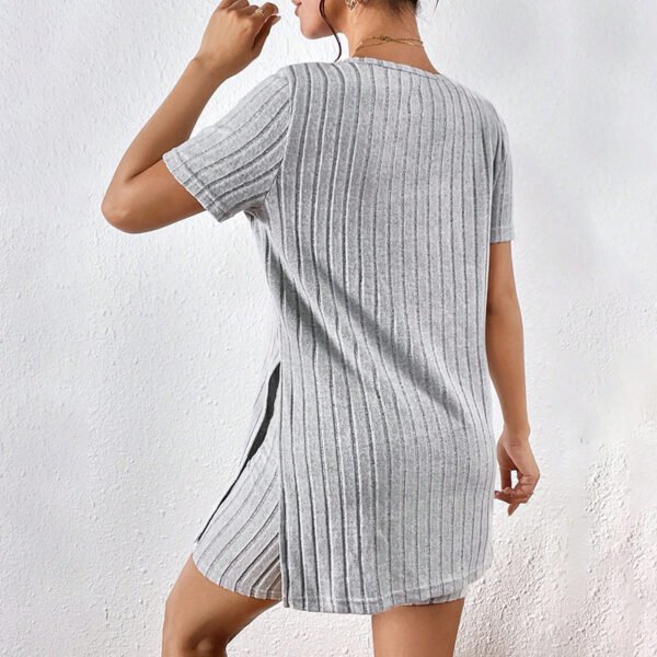 Women’s 2-Piece Lounge Set – Ribbed Knit V-Neck Tee & Shorts Matching Summer Outfit - Image 3
