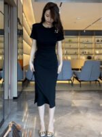 Women's Casual Drawstring Waist Long T-Shirt Dress – Side Slit Design, Relaxed Fit - Image 5