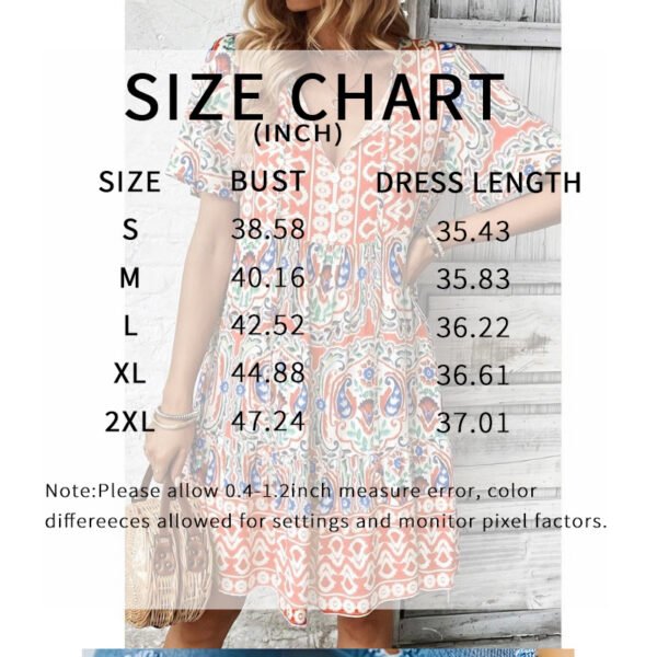 Women’s Boho Floral Print Summer Dress – V-Neck Short Sleeve Flowy Beach Dress with Drawstring Waist - Image 6