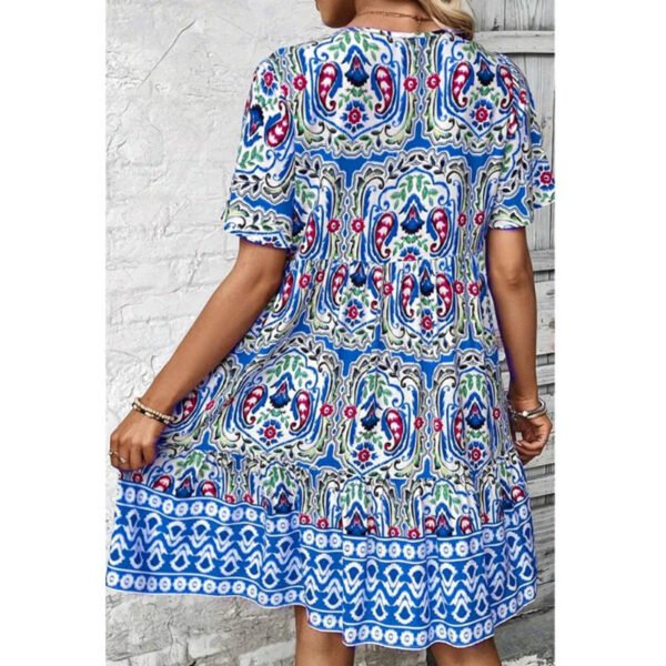 Women’s Boho Floral Print Summer Dress – V-Neck Short Sleeve Flowy Beach Dress with Drawstring Waist - Image 4