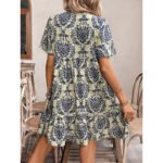 Women’s Boho Floral Print Summer Dress – V-Neck Short Sleeve Flowy Beach Dress with Drawstring Waist - Image 8