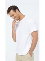 Men’s White Basic Crewneck T-Shirt – Water-Repellent Cotton-Poly Blend, Short Sleeve Casual Tee - Image 7