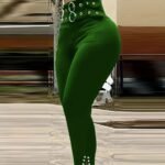 Ladies’ High-Waisted Buckle Pants – Slim Fit, Perforated Design, Sexy & Versatile Look
