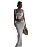 Y2K Crochet 2-Piece Skirt Set – Women's Strapless Tube Top + Low Waist Bodycon Maxi Skirt - Image 3