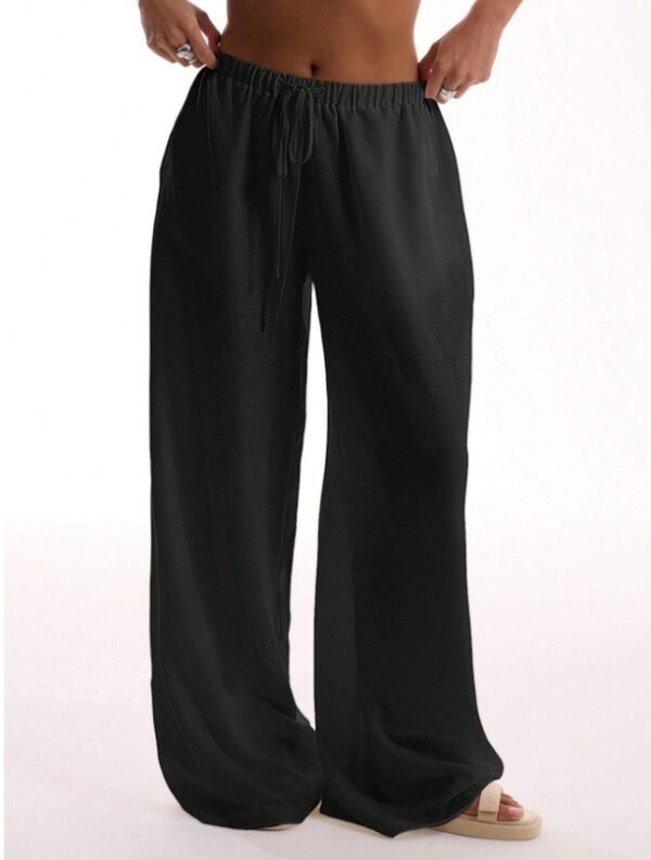 Women's Holiday Tie-Waist Trousers – Textured Linen-Feel, Lightweight & Comfy Fit - Image 3
