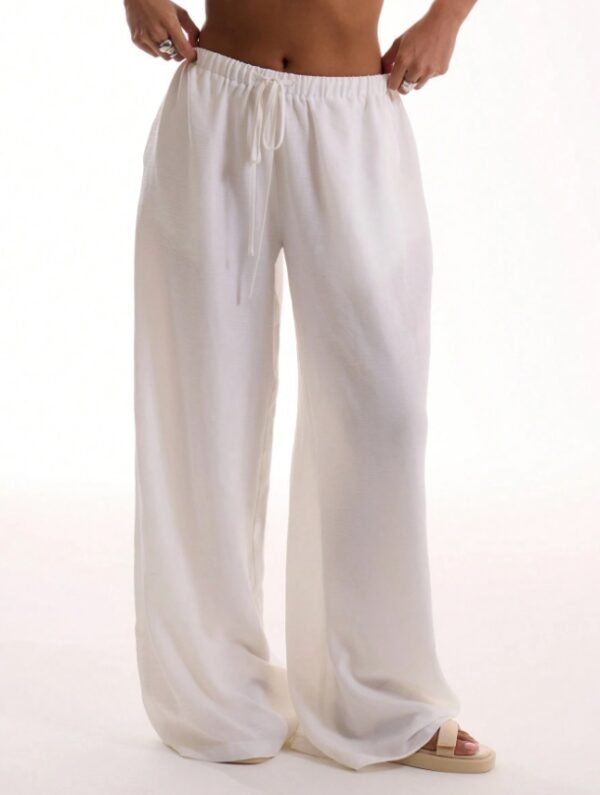 Women's Holiday Tie-Waist Trousers – Textured Linen-Feel, Lightweight & Comfy Fit - Image 4