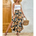 Women's Floral Print Midi Skirt – High Waist, Tie Front, Flowy & Trendy Summer Wear - Image 5