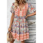 Women’s Boho Floral Print Summer Dress – V-Neck Short Sleeve Flowy Beach Dress with Drawstring Waist - Image 9
