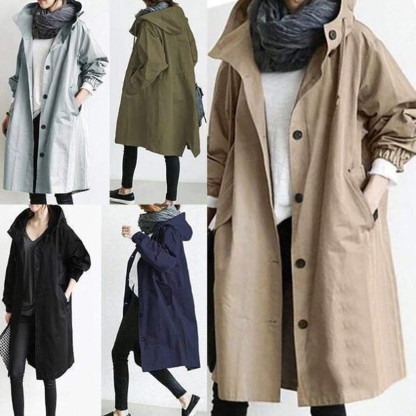 Women Windbreaker Jacket Casual Loose Button Pockets Hooded Quick Dry Windproof Waterproof Clothes For Outdoor Hiking Camping - Image 1