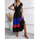 Women’s Color Block Maxi Dress – V-Neck Sleeveless Tiered Sundress for Summer - Image 5