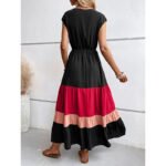 Women’s Color Block Maxi Dress – V-Neck Sleeveless Tiered Sundress for Summer - Image 9