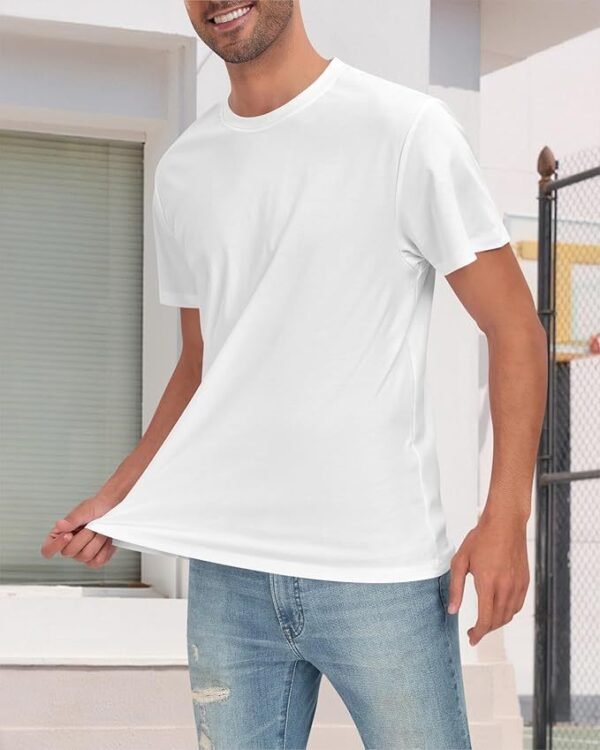 Men’s White Basic Crewneck T-Shirt – Water-Repellent Cotton-Poly Blend, Short Sleeve Casual Tee - Image 10