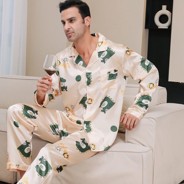 Ice Silk Men’s Pajama Set – Lightweight Short Sleeve Sleepwear for Summer Comfort - Image 5